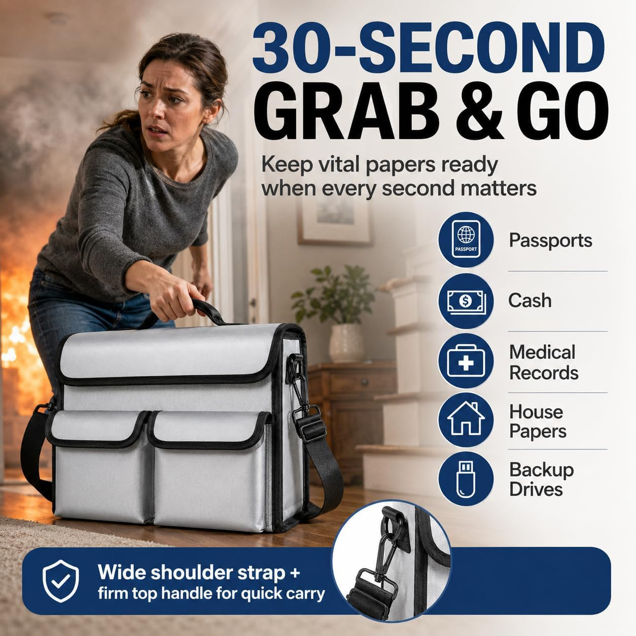 Fireproof Document Bag 17 X 11 in with File Organizer Box | UL94 VTM-0 Certified, Silicone-Coated Fiberglass, 2 Dividers, Grab-And-Go Emergency Storage, Important Document Case for Home