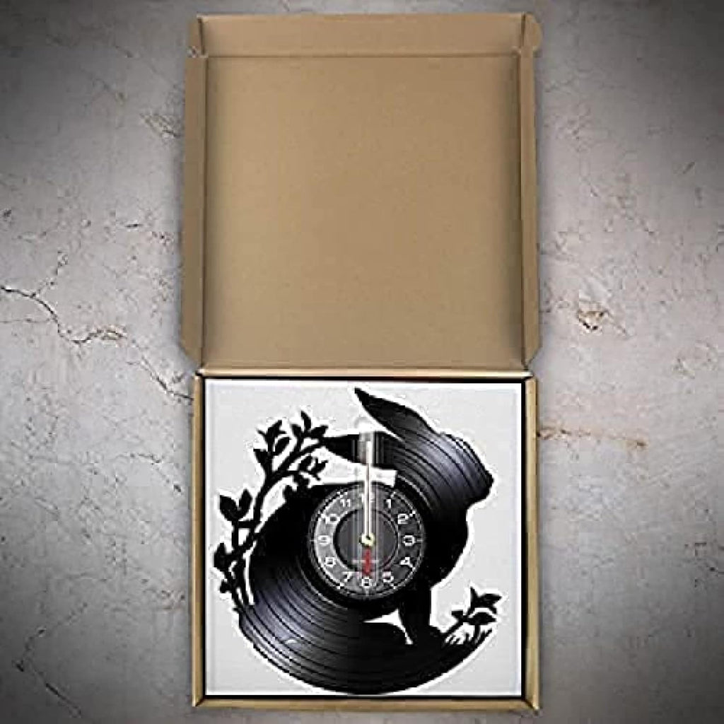 Wall Clock Rabbit Wall Clock Vinyl Record Animal Wall Clock Rabbit Modern Design Silent Black Quartz Clock Hanging Clock for Kids Room Nursery