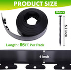 Landscape Edging, 4IN X 66FT Plastic Garden Edging Borders with 100 Spikes, Flexible No Dig Garden Border Kit for Garden, Yard, Flower Bed & Landscaping
