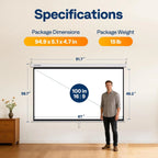 100 Inch Manual Pull down Projector Screen, 16:9 HD Retractable Projector Screens with Auto Locking for Movie Home Theater Cinema Office Video Game, White(87W X 49H Inch Display Area)