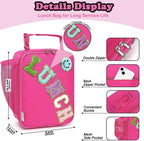 Lunch Box Insulated Soft Bag Mini Cooler Back to School Thermal Meal Tote Kit with Buckle and Mesh Side Pocket for Girls, Boys, Roseredwithletter