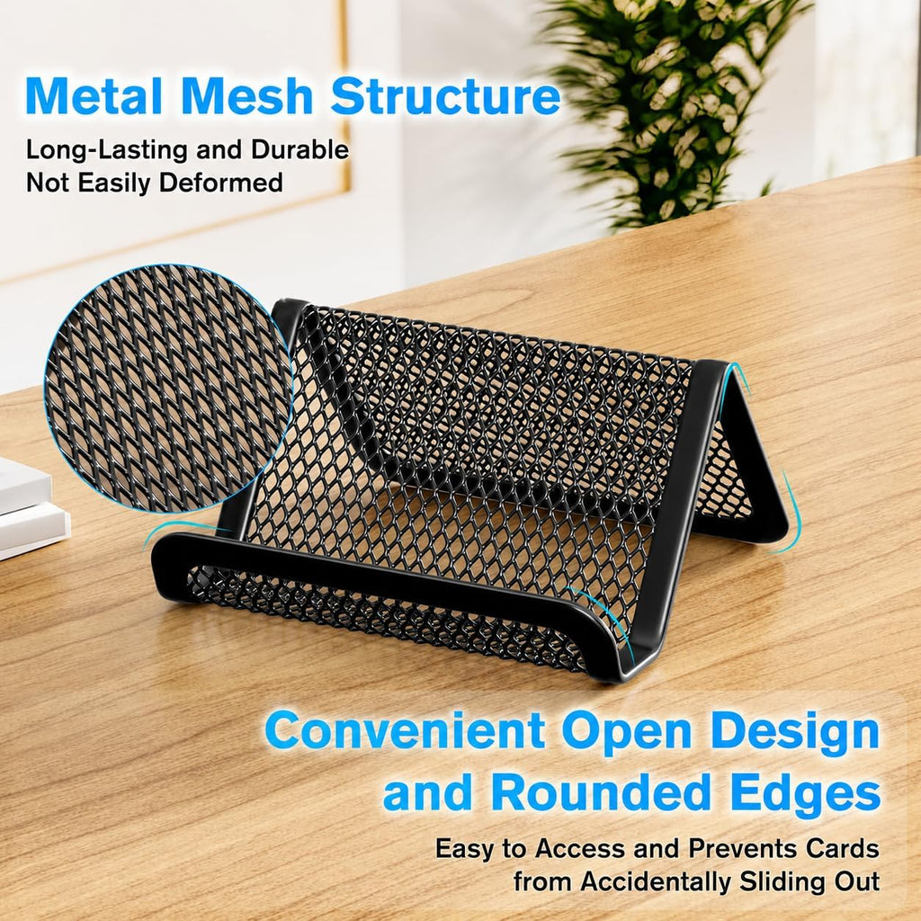 Mesh Business Card Holder 2 Pack | Black Metal Business Card Display Stand, Holds 50 Cards, Sturdy Display for Office, Reception Desk, Front Counter