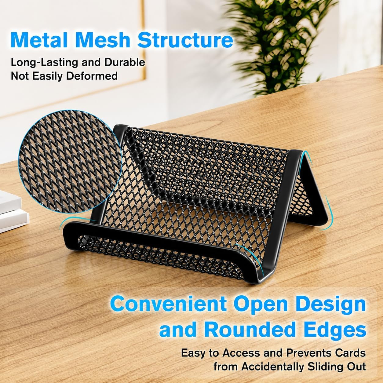 Mesh Business Card Holder 2 Pack | Black Metal Business Card Display Stand, Holds 50 Cards, Sturdy Display for Office, Reception Desk, Front Counter