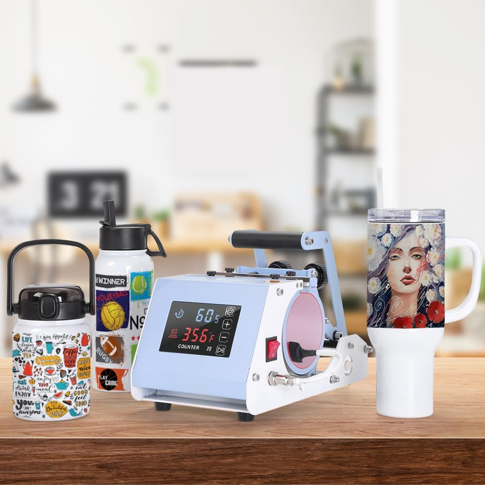 110 V Mini Max 40 OZ Tumbler Heat Press Machine Light Blue V4.0 | Mug Heat Press Touch Screen for 40 OZ Sublimation Tumbler with Handle Sublimation Printing