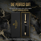 Black Lacquer Ballpoint Pen -Stunning Luxury Pen, Real Gold Plating, Schmidt Black Refill, Best Gift Set for Men & Women, Professional Executive Office, Nice Fancy Designer Pens