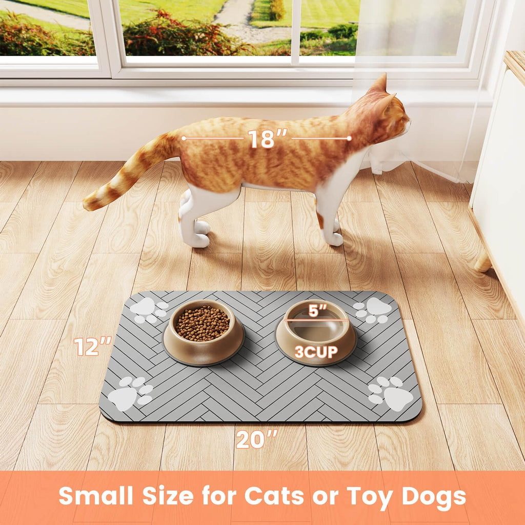 Pet Feeding Mat-Absorbent Pet Placemat for Food and Water Bowl, with Waterproof Rubber Backing, Quick Dry Water Dispenser Mat for Dog and Cat (20"X12", Striped Light Gray)