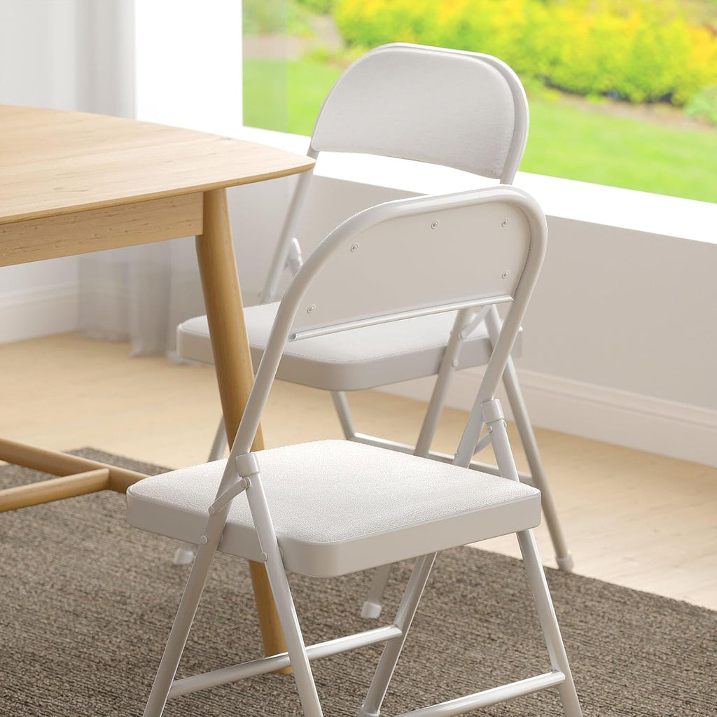 Folding Chairs with Padded Vinyl Cushion Chairs with Comfortable Cushion and Durable Steel Frame for Home and Office, for Indoor and Outdoor Events (White, Vinyl, 4 Pack)