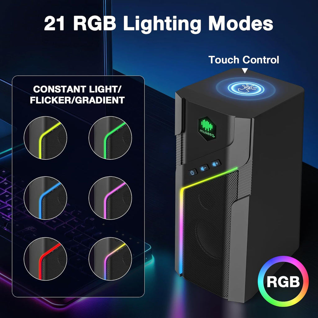 W-206RE RGB Bluetooth PC Speakers, Desktop Gaming Speakers with 21 LED Light Modes, USB Powered Stereo Computer Speakers for Monitor, Laptop and Gaming Setup