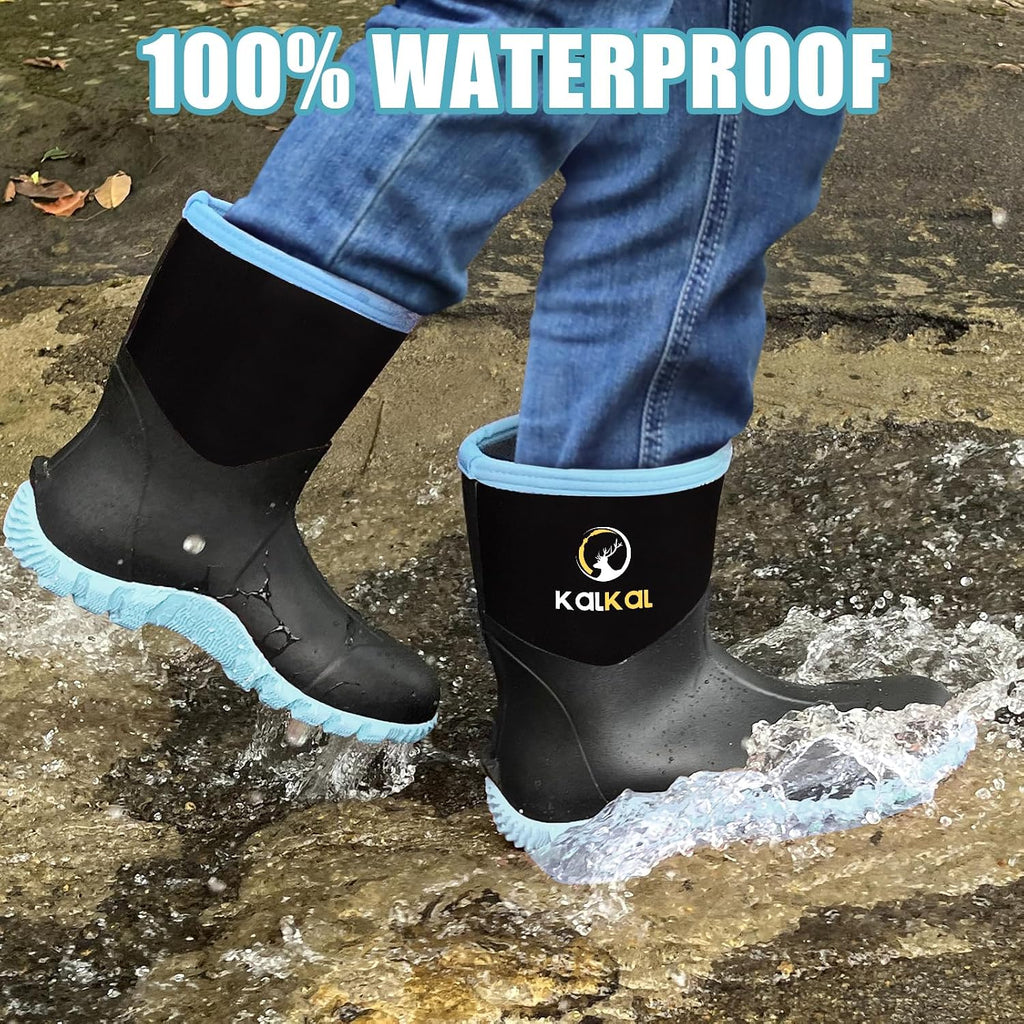 Rubber Boots for Women, Waterproof Mid Calf Women Rain Boots with Steel Shank, 6Mm Neoprene Insulated Rubber Garden Boots for Women Mud Working Farming Fishing