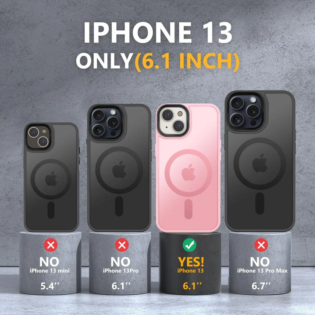 Strong Magnetic for Iphone 13 Case, [Compatible with Magsafe][Screen Protector+Camera Lens Protector] Translucent Matte Back Slim Shockproof Case for Iphone 13 Phone Case 6.1", Pink