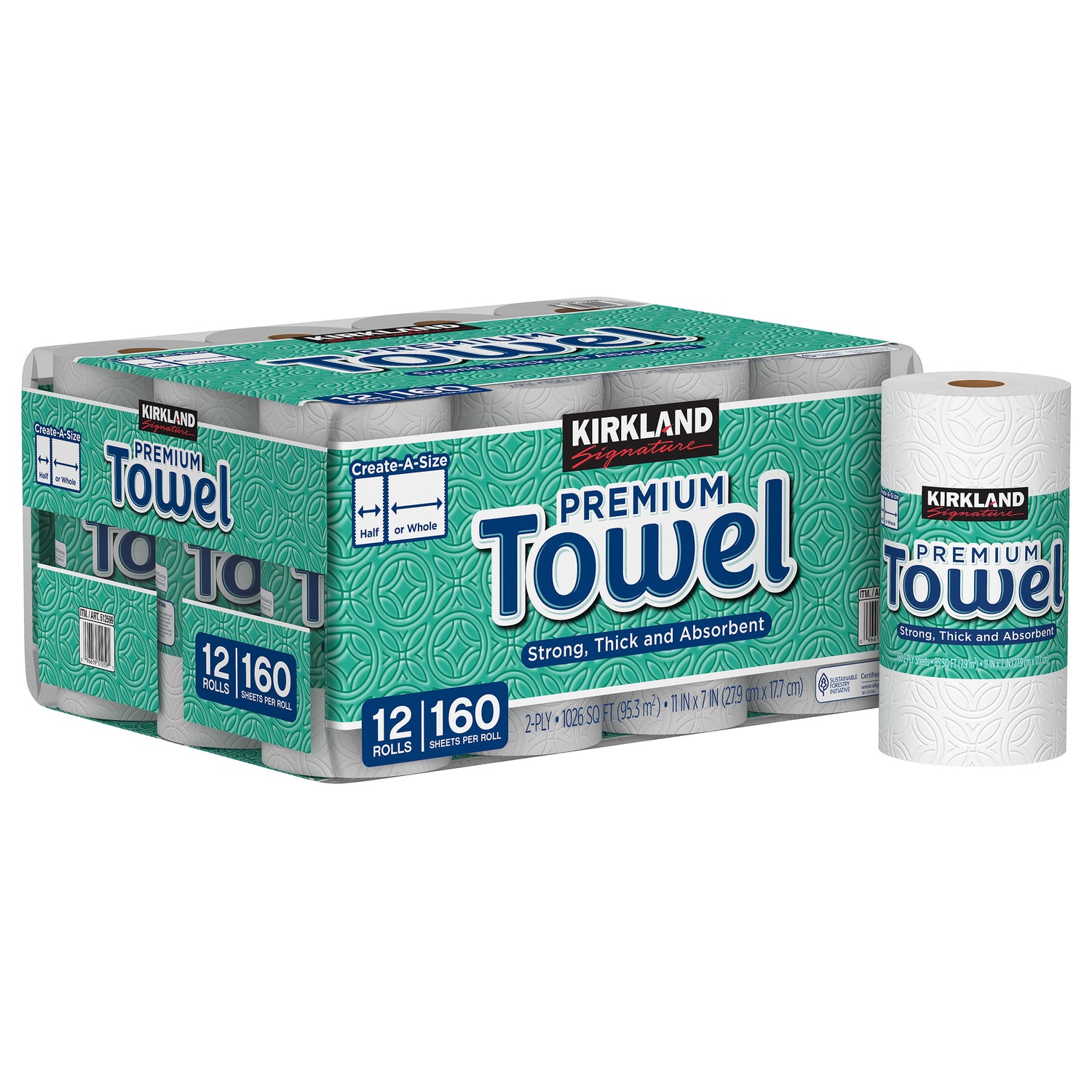 Paper Towels, 2-Ply, 160 Sheets, 12 Individually Wrapped Rolls