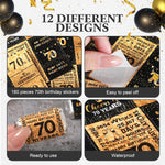 180 Pcs 70Th Birthday Stickers Black and Gold Cheers to 70 Years Candy Bar Wrappers Happy 70Th Birthday Party Favor Labels for Adults Anniversary Party Candy Chocolate Supplies
