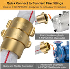 1-1/2" ID Fire Hose, 50Ft Single Jacket TPU Lay Flat Hoses with Brass NST/NH Couplings, 250 PSI Working / 750 PSI Burst, All-Weather Firefighter Hose for Fire Cabinets