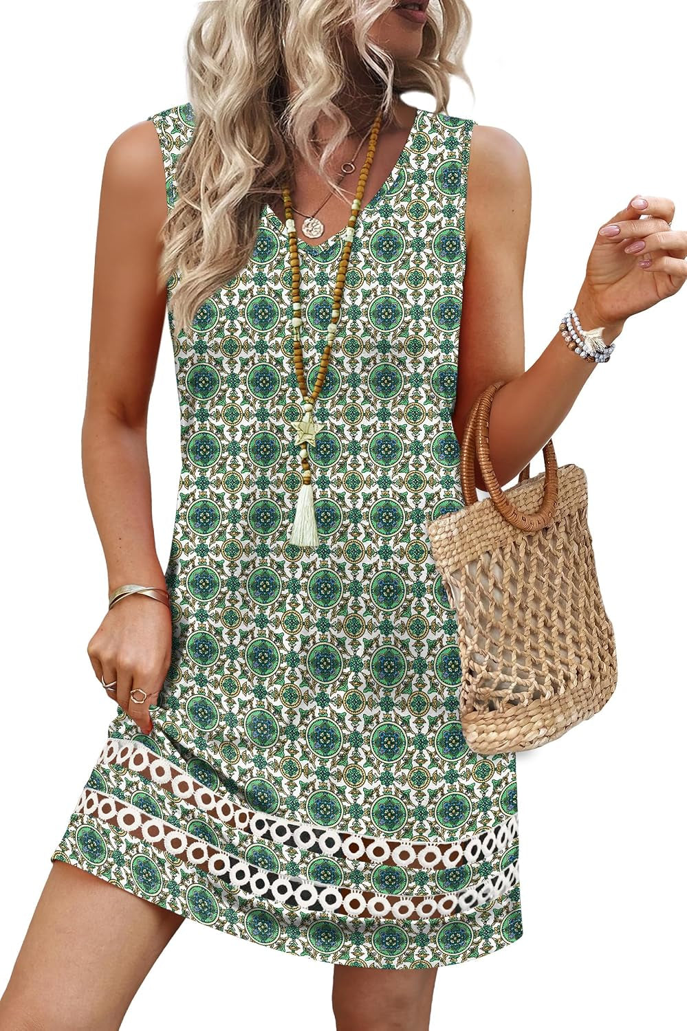 Summer Dresses for Women 2026 V Neck Sleeveless Lace Boho Dress Elegant Classy Spring Beach Vacation Outfits