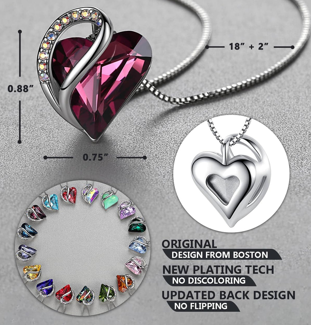 Gift Necklaces for Women, Infinity Love Birthstone Heart Crystal Pendant, Birthday Anniversary Jewelry for Wife, Mom, and Her, Silver Plated, 18" + 2" Adjustable Chain
