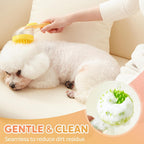 Dog Bath Brush, 2 in 1 Pet Grooming Bath Massage Brush with Soap and Shampoo Dispenser Soft Silicone Bristle Dog Scrubber for Long Short Haired Dogs Cats Shower(Yellow)