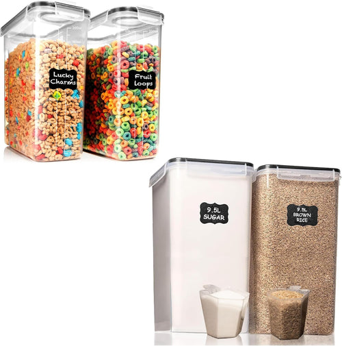 2 PC (9.5L | 321 Oz) Extra Large Bulk Food Storage Containers & 2 Pack (6.3L / 213OZ) EXTRA Large Airtight Cereal Storage Containers Bpa-Free Plastic Container for Flour, Sugar, Cereal & Pasta