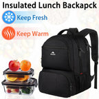 Lunch Backpack for Men, 17 Inch Work Backpack with Lunch Compartment | Laptop Compartment, Water Resistant, anti Theft, Insulated Cooler Backpack, Meal Prep Bag for College Travel Picnic, Black