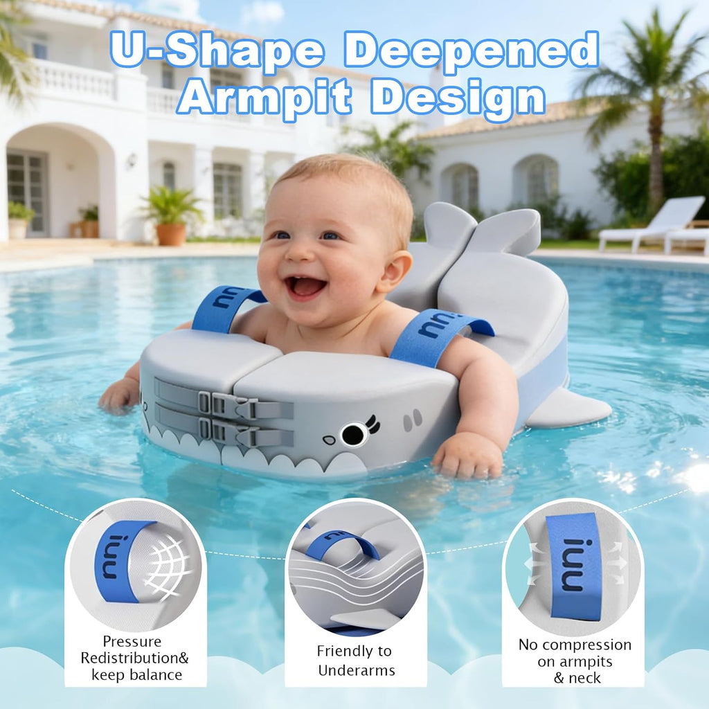 Non-Inflatable Baby Arm Floats with Solid Soft Pearl Foam, Swim Floats Adjustable Design Spring Swim Water Pool Float for 3-36 Months Kids Beach Essentials