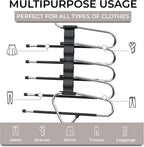 Pants Hangers Space Saving - 2 Pack - Non-Slip Multi-Layer Space Saving Hangers - Multifunctional Clothing Rack for Closet Storage - Ideal for Jeans, Trousers, Skirts, Scarves & Slacks (Black)