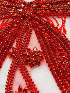 Butterfly Shape Bodysuit Applique Pure Hand-Stitched Beads and Crystal Patches Creative Tassels Shiny Dress Decorative Accessories (Red)
