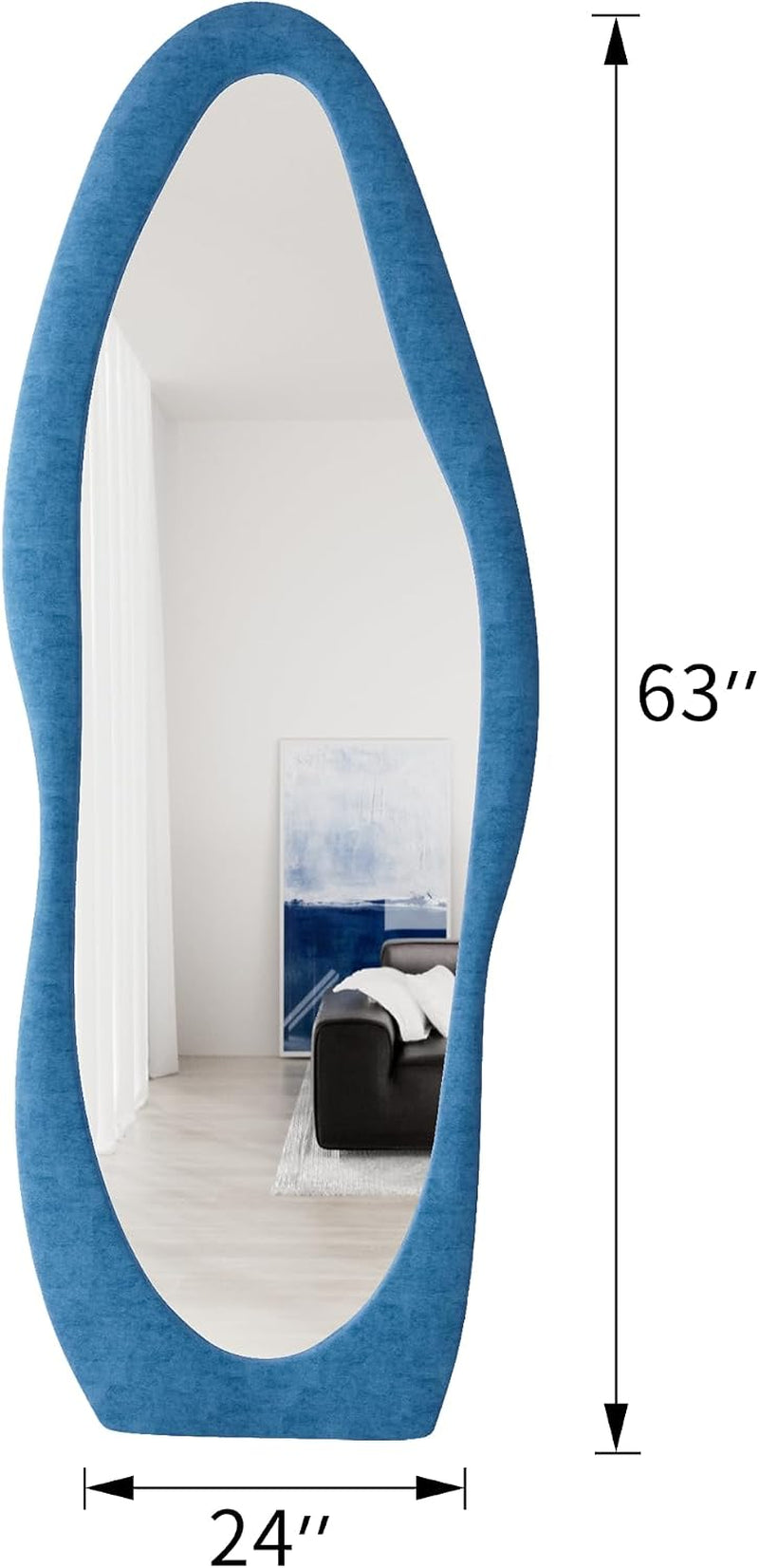 Irregular Wavy Mirror - Full Length Wall Mirror, Standing or Hanging for Bedroom (Blue, 63"X24")