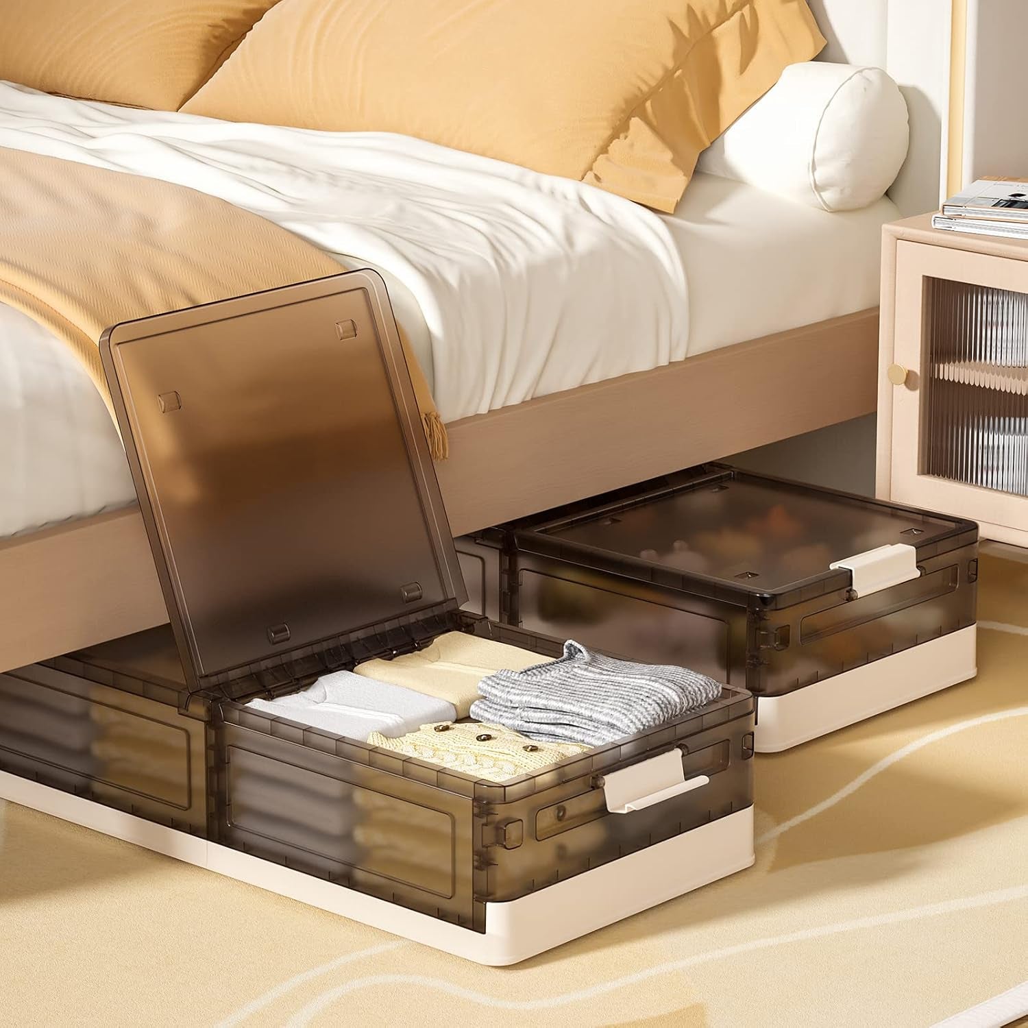 Under Bed Storage Containers, Stackable under Bed Rolling Storage Plastic Containers, 11.5Gal Storage Bins with Wheels, Multi-Purpose Storage Bins with Lids for Clothes, Shoes, and Duvets