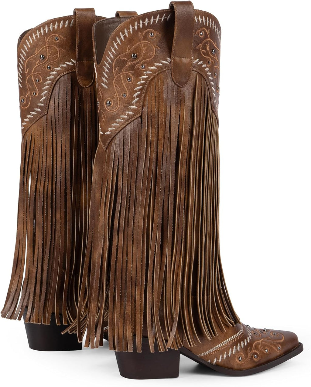 Fringe Cowboy Boots for Women Knee High Cowgirl Boots | Embroidered & Fringe Detail, Pointed Toe Mid Block Heel, All-Day Comfort, Fits Festivals, Parties, Weddings & All Occasions