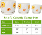 Ceramic Plant Pots Set of 3, 6.75/5.6/4.2 Inch Planters with Drainage Holes and Saucer, Flower Pots Outdoor Indoor, Modern Decorative Planters for House Plants Garden Planters Succulent Pots