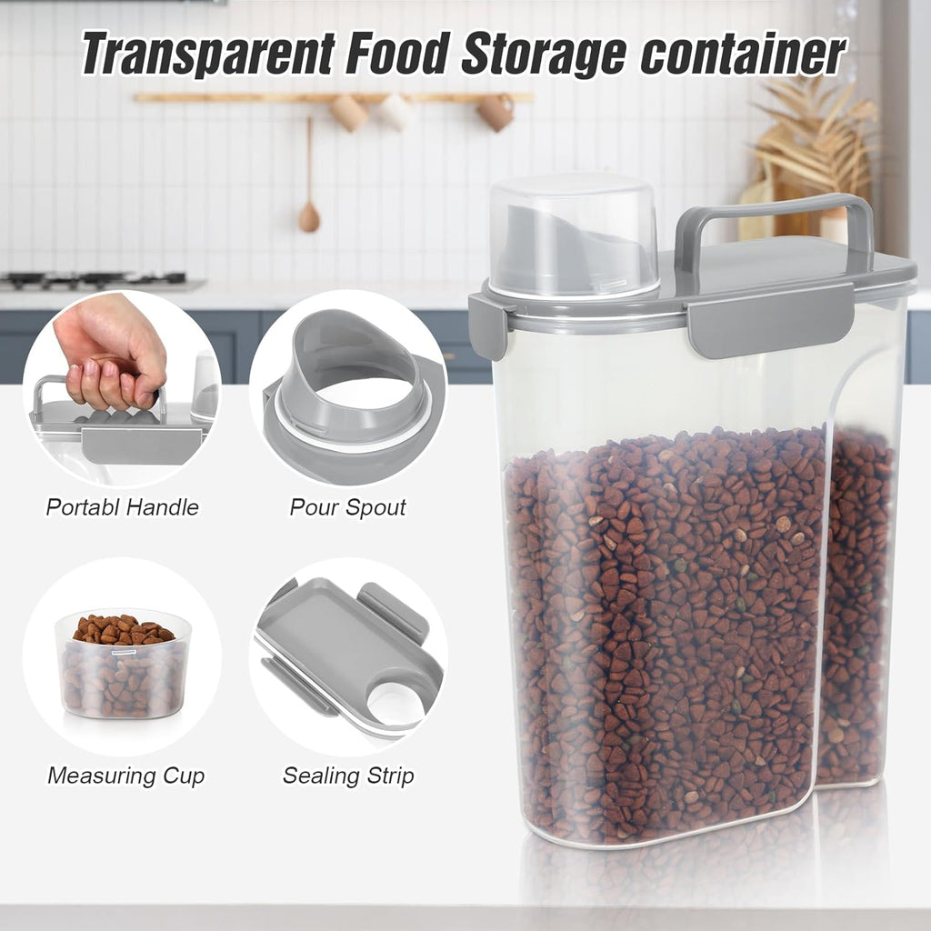 Dog Cat Food Storage Container 5 to 7 Lbs, Airtight Pet Food Dispenser with Easy-Pouring Spout & Measuring Cup, Portable Kibble Container for Travel Dog Food Storage