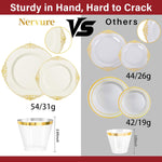 350PCS Ivory Plastic Plates - Ivory Gold Plastic Dinnerware Sets for 50 Guests - 100 Gold Disposable Plates, 50 Pre Rolled Silverware Sets, 50 Cups Perfect for Wedding & Thanksgiving