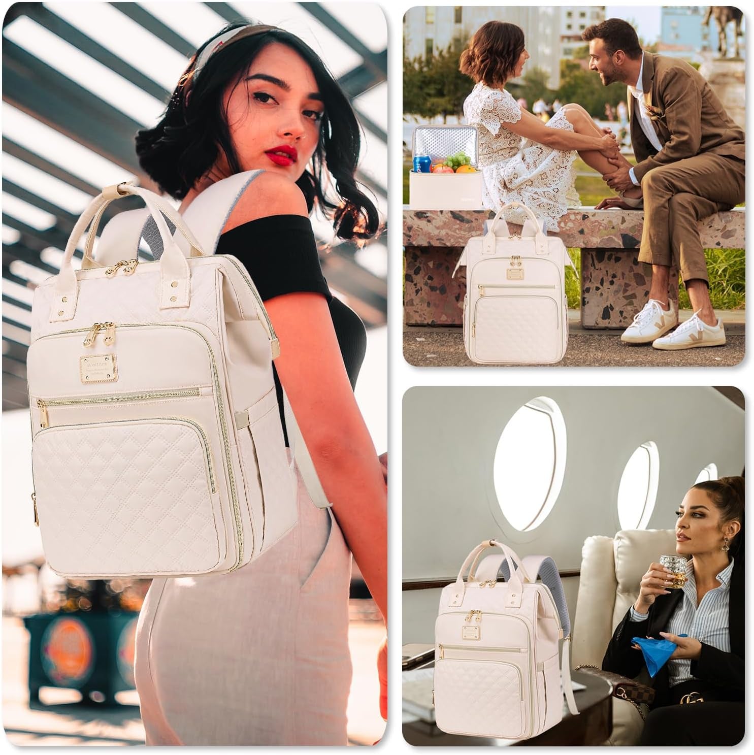 Lunch Backpack for Women,15.6 Inch Laptop Backpacks for Womens Back Pack, Travel Backpacks,Work Back Packs for Women (Beige)