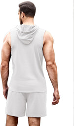 Men'S Workout Hooded Tank Tops Sleeveless Gym Shirt Sweat Shorts Hoodie Set 2 Piece Outfits Jogging Suits