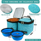 Dog Travel Backpack 27L Airline Approved Pet Supplies Bag, Teal Blue | Cat Traveling Suitcase Organizer for Weekend Road Trip Camping; 2 Food Containers, 2 Collapsible Bowls & Poop Bag Dispenser
