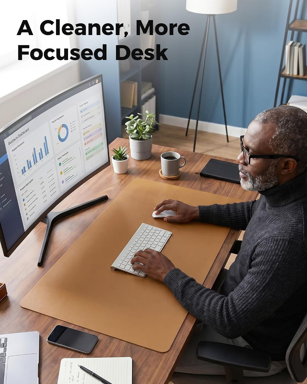 Dual-Sided Desk Mat - Leather & Cork Desk Protector, Large Mouse Pad & Writing Pad for Office/Home, Waterproof, Apricot (35.4" X 15.7")
