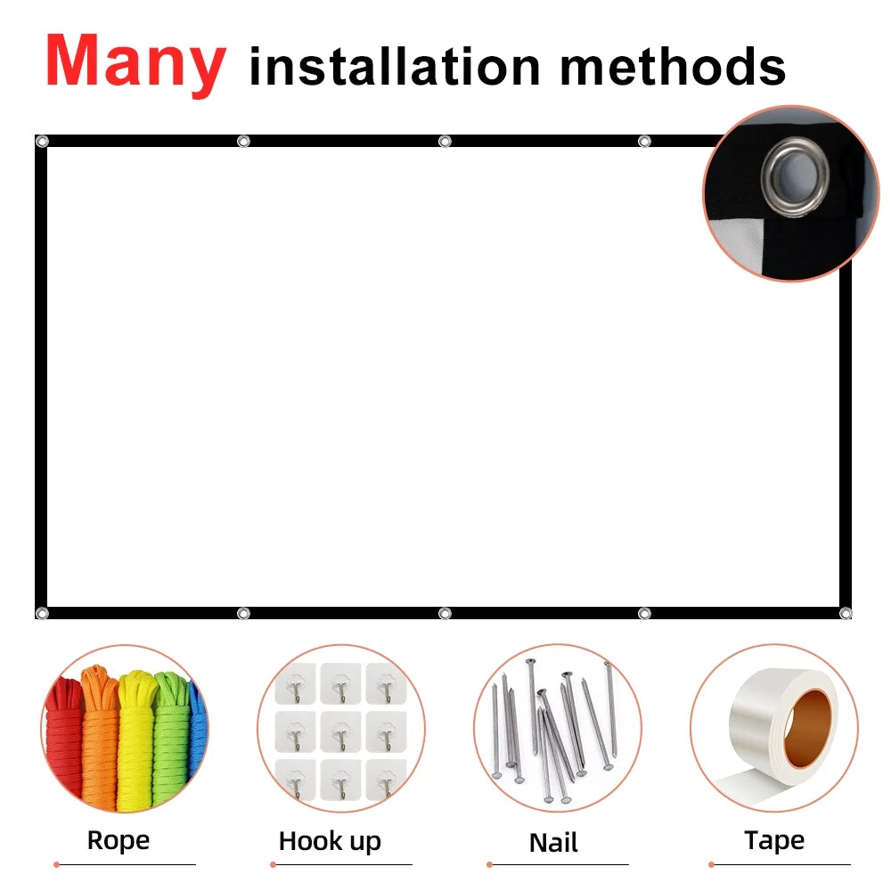 Projection Screen 100 Inch 16:9  Projector Screen Portable Outdoor Indoor Wrinkle-Free 4K HD Wall-Mounted Backyard Movie Night Camping Office Presentation (221X125Cm)