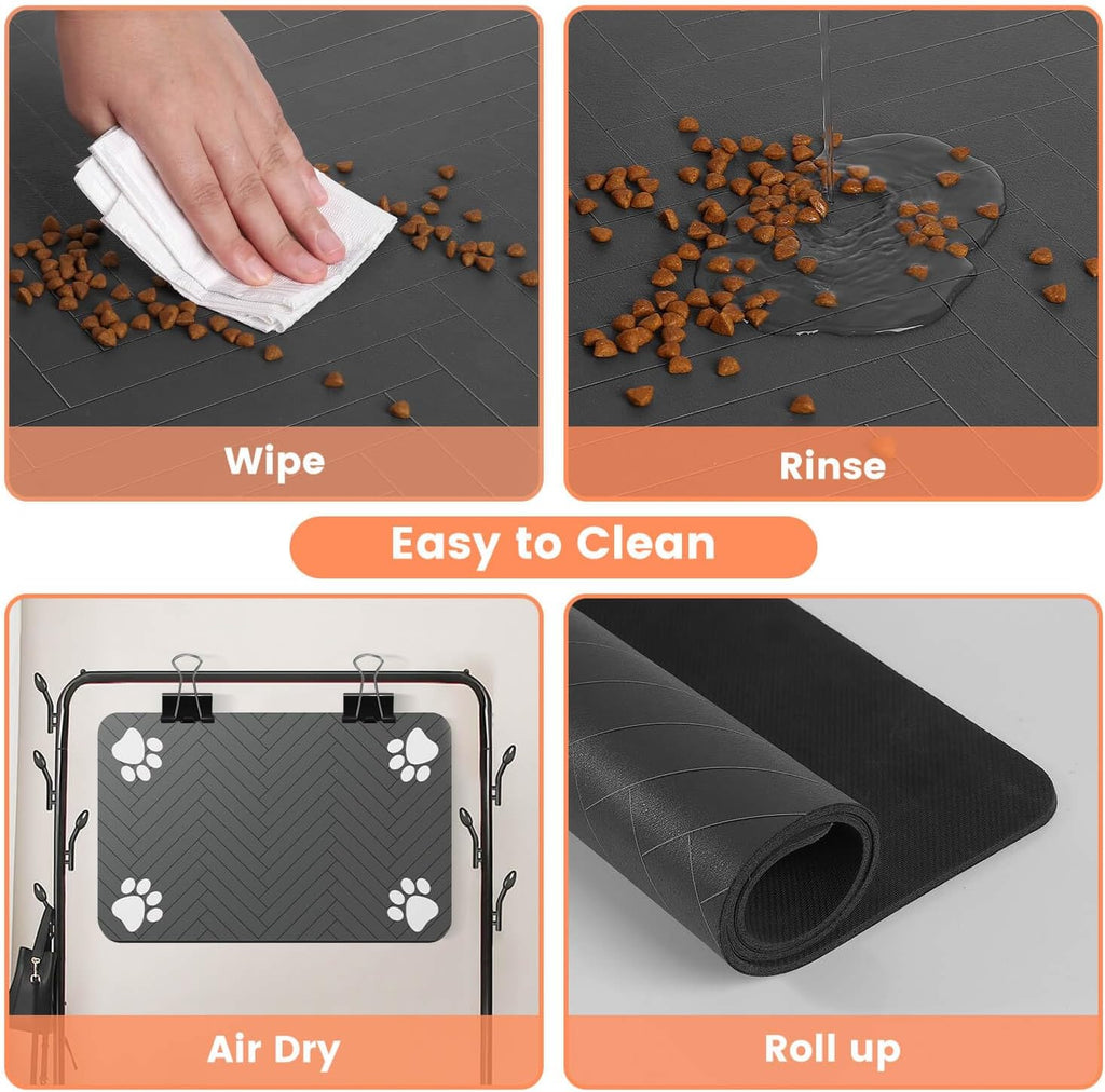 Pet Feeding Mat-Absorbent Pet Placemat for Food and Water Bowl, with Waterproof Rubber Backing, Quick Dry Water Dispenser Mat for Dog and Cat (24"X16", Navy Blue)
