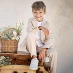 Linen Boys Suit Beach Wedding Suit Summer Slim Fit 2 Pieces Kids Light Weight Linen Suit Jacket Vest Pant White