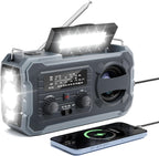Hand Crank Emergency Radio 10000Mah Weather Radio with AM/FM/NOAA, Grey | Emergency Weather Radio with Solar Prower SOS Phone Charging LED Flashlight, Survival Gear for Outdoor Home Emergencies Kits