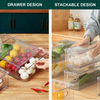 Fridge Drawers, 3-Pack Clear Stackable Pull Out Refrigerator Organizer Bins, Food Storage Containers for Kitchen, Freezer, Vanity & Fridge Organization and Storage (2 Small+1 Medium)