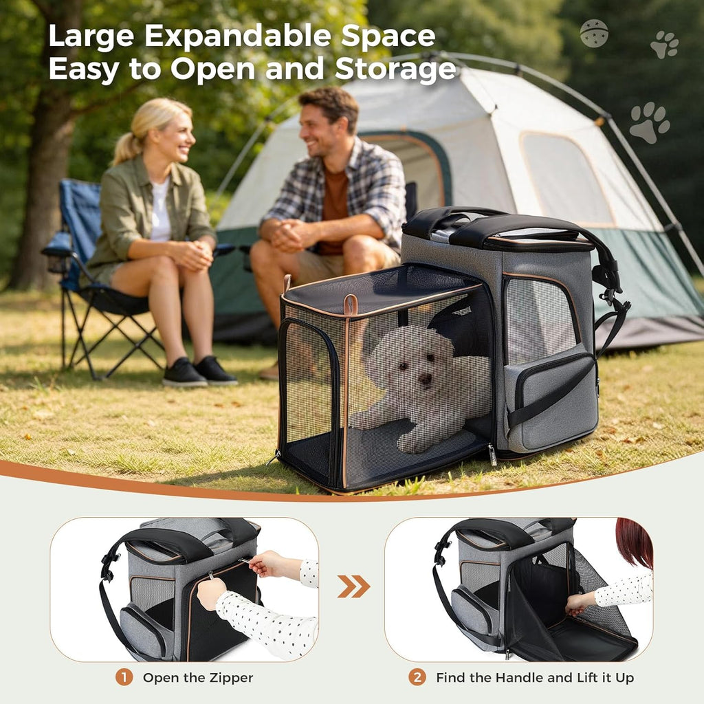 Pet Carrier Backpack Expandable Cat Backpack Carrier for Small Dogs Large Cats Puppies, Dog Backpack Carrier for Hiking Travel Outdoor Hold Pets up to 20 25 Lbs, Grey