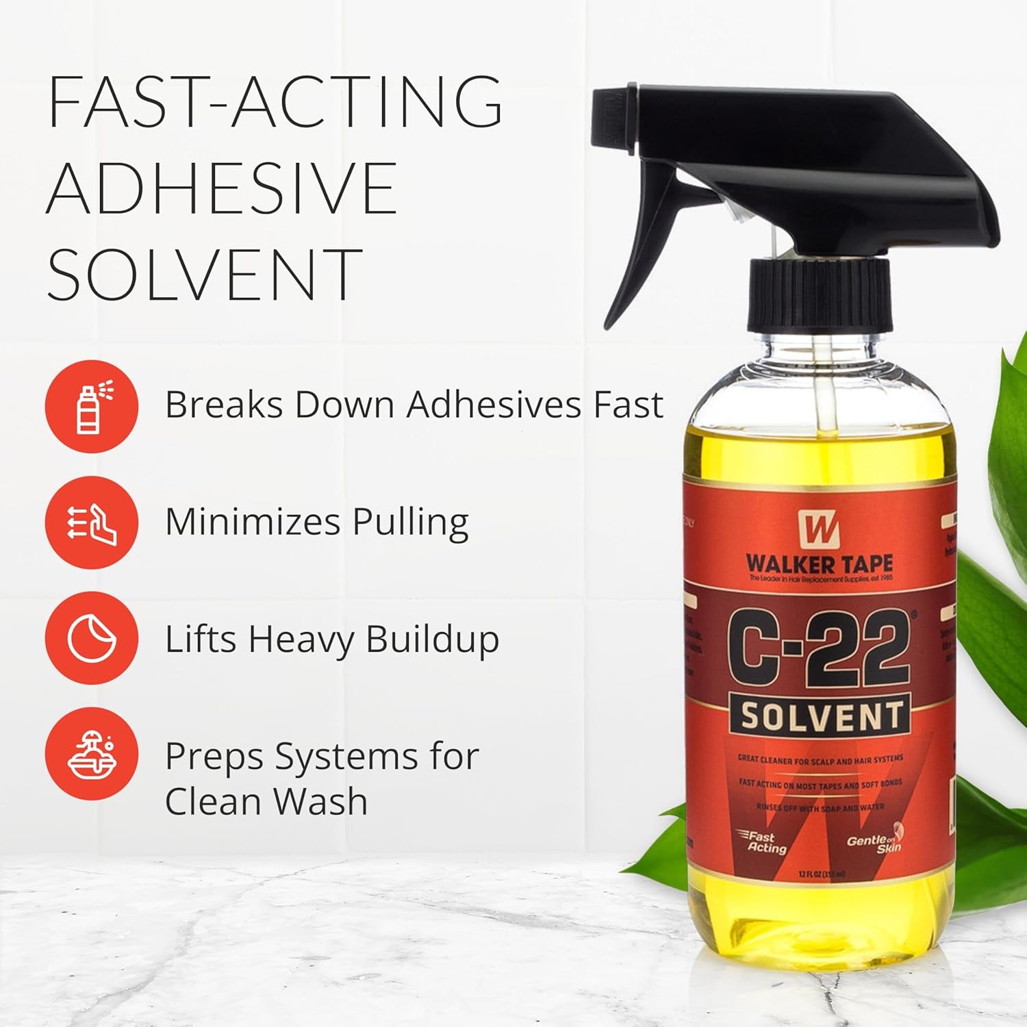 C-22 Adhesive Solvent Spray 12 Oz, Fast-Acting Bond Remover for Wig Tape, Lace Systems, and Tape in Hair Extensions Human Hair, Quick Clean Wig & Hairpiece Adhesive Remover