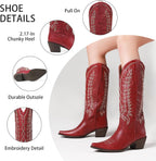 Cowboy Boots for Women: Embroidered Western Knee High Boots Women - Pointed Toe Chunky Heel Cowgirl Tall Boots
