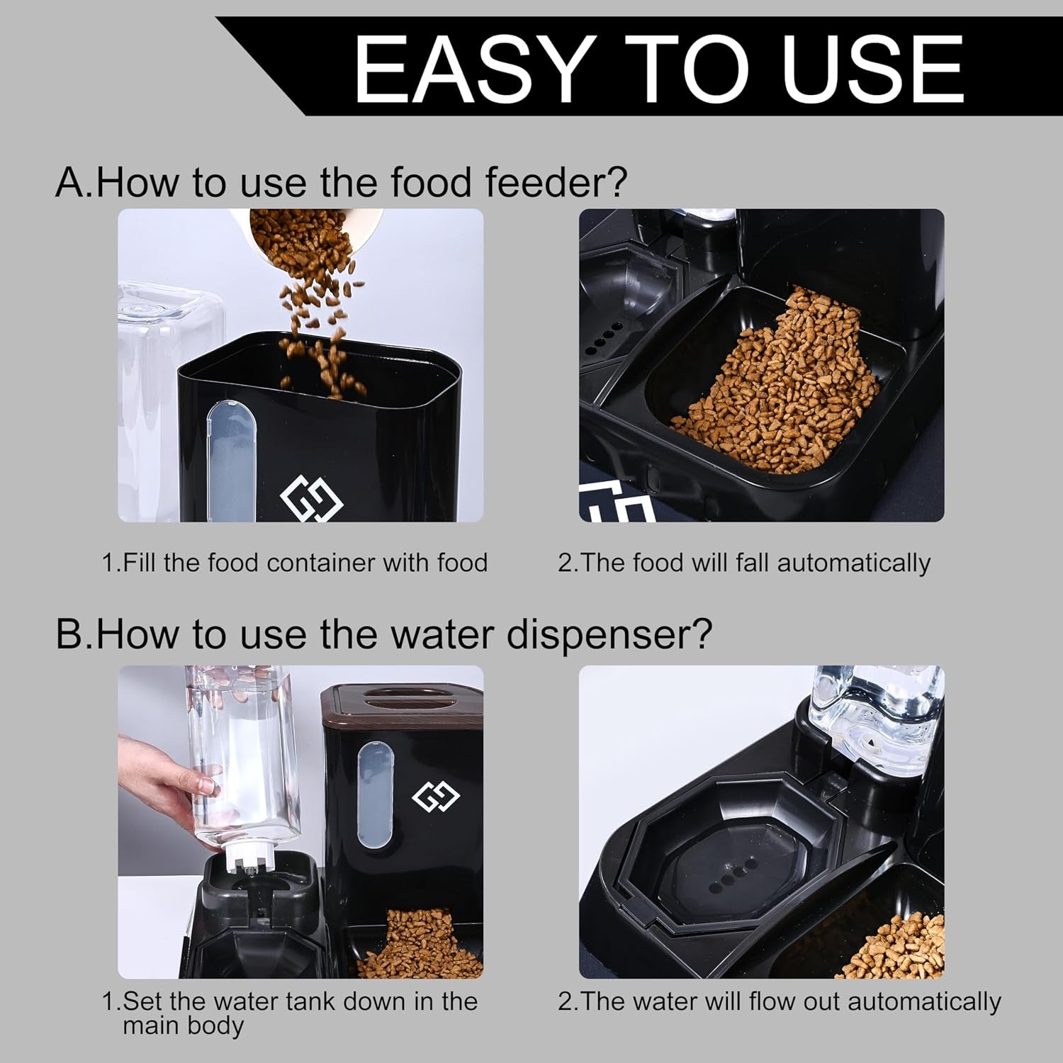 Gravity Cat Feeder & Automatic Water Dispenser – 3-In-1 Cat Feeding Station with Absorbent Feeding Mat, Spill-Proof Automatic Cat Feeder for Indoor Cats, Small Dogs & Multi-Pet Homes