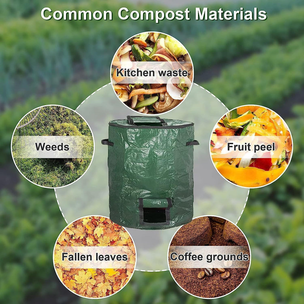 Big Compost Bin Bag,80 Gallon(300L) Garden Compost Bin Bag (Green 1Pc) | Garbage Bag Bin,Compost Bag for Outdoor Garden Yard