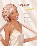 Double Layer Silk Bonnet for Sleeping for Women Satin Lined Bonnet Night Cap for Curly Hair with Tie Band,Champagne