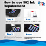 502 Ink Bottles for Epson 502 Ink Refill Bottles (2 Black, Cyan, Magenta, Yellow, 5 Pack)