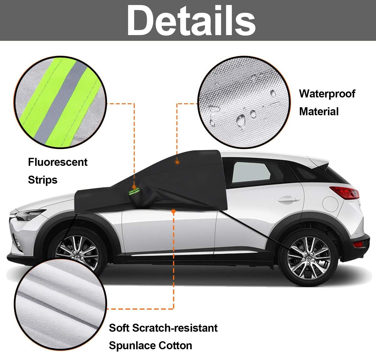Extra Large Windshield Snow Ice Cover with Side Mirror Covers, Protects Windshield and Wipers from Weatherproof, Rain, Sun, Frost, Vehicles, Cars Trucks Vans and Suvs (94.5" X 65")