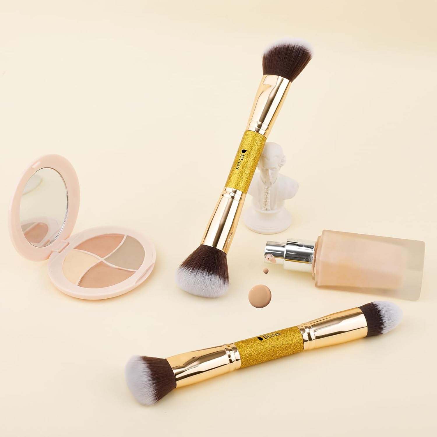 Double Ended Makeup Brushes | 2Pcs Dual-Ended Cream + Powder Brush,Makeup Brush for Creating a Gorgeous, Airbrushed-Looking Complexion