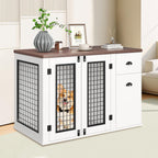 44 Inch Dog Crate Furniture, Large Dog Crate Furniture with Drawer Sand Side Cabinets, Wooden Dogs Kennel Indoor for Small Medium Large Dogs, White
